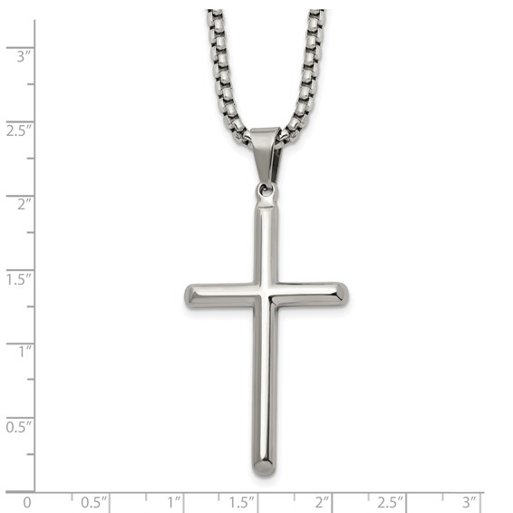 Chisel Stainless Steel Polished Cross Pendant on a 24 inch Box Chain Necklace