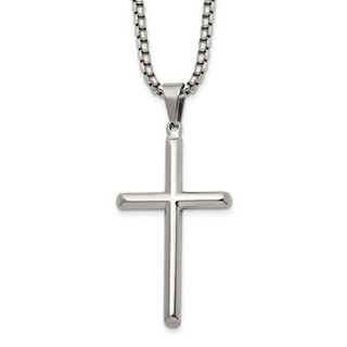 Chisel Stainless Steel Polished Cross Pendant on a 24 inch Box Chain Necklace