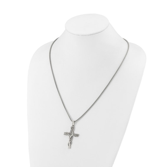 Chisel Stainless Steel Polished Tree Cross Pendant on a 24 inch Box Chain Necklace