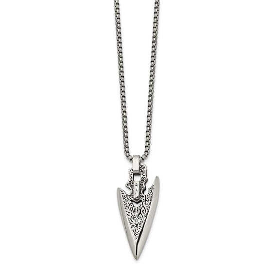 Chisel Stainless Steel Antiqued and Polished Arrowhead Pendant on a 24 inch Box Chain Necklace