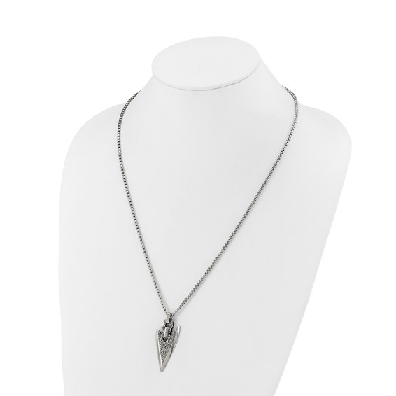 Chisel Stainless Steel Antiqued and Polished Arrowhead Pendant on a 24 inch Box Chain Necklace