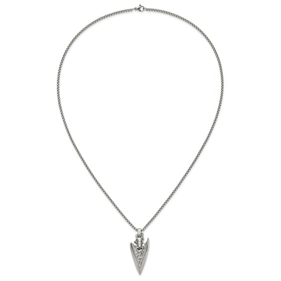 Chisel Stainless Steel Antiqued and Polished Arrowhead Pendant on a 24 inch Box Chain Necklace