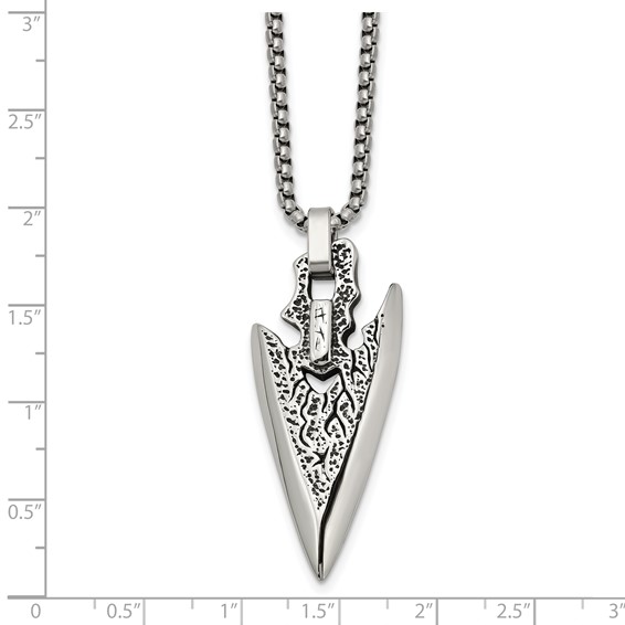 Chisel Stainless Steel Antiqued and Polished Arrowhead Pendant on a 24 inch Box Chain Necklace