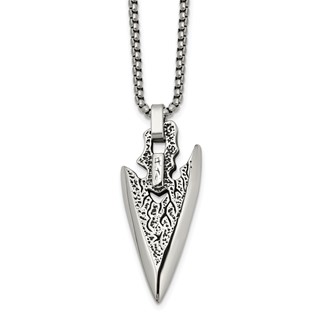Chisel Stainless Steel Antiqued and Polished Arrowhead Pendant on a 24 inch Box Chain Necklace