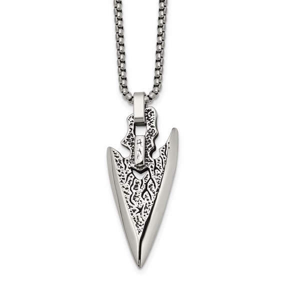 Chisel Stainless Steel Antiqued and Polished Arrowhead Pendant on a 24 inch Box Chain Necklace