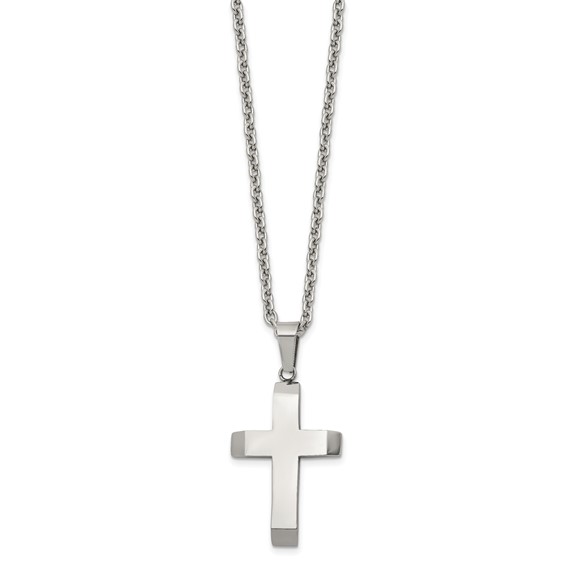 Chisel Stainless Steel Polished Cross Pendant on a 24 inch Cable Chain Necklace