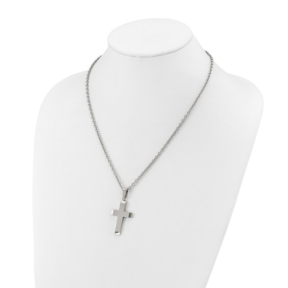 Chisel Stainless Steel Polished Cross Pendant on a 24 inch Cable Chain Necklace