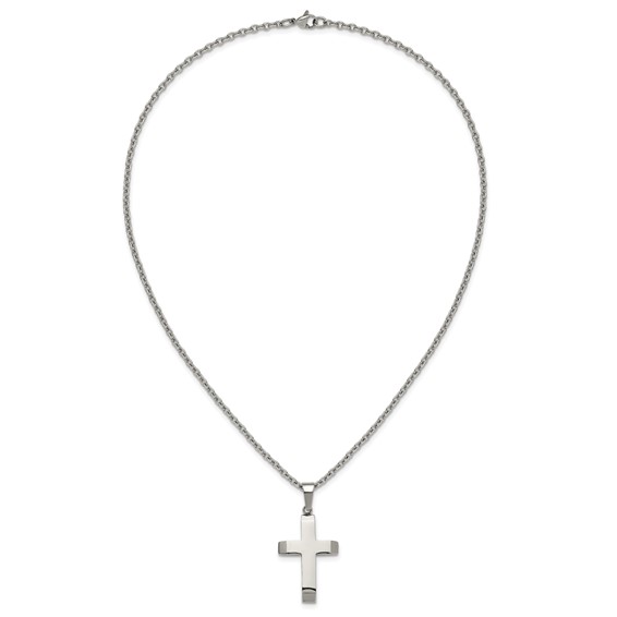 Chisel Stainless Steel Polished Cross Pendant on a 24 inch Cable Chain Necklace