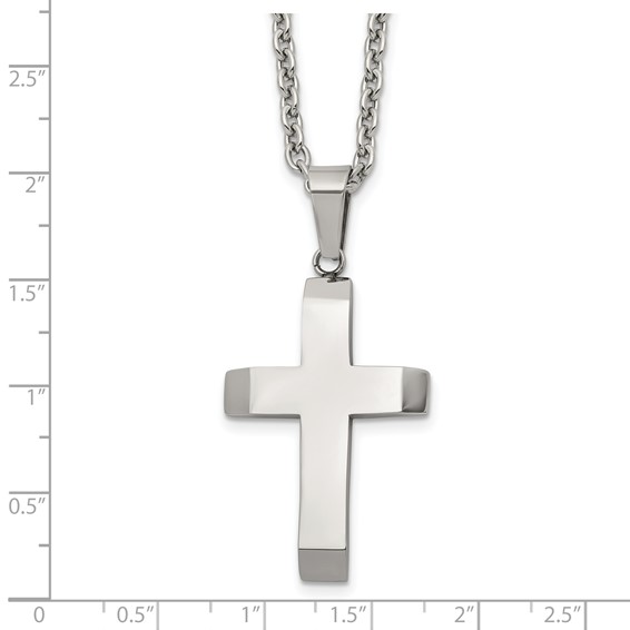 Chisel Stainless Steel Polished Cross Pendant on a 24 inch Cable Chain Necklace