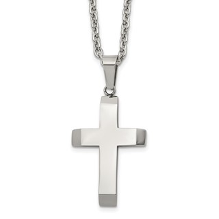 Chisel Stainless Steel Polished Cross Pendant on a 24 inch Cable Chain Necklace