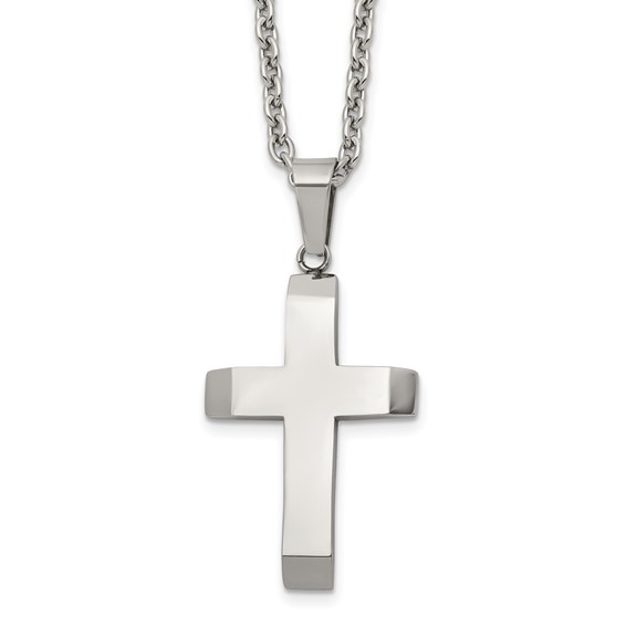 Chisel Stainless Steel Polished Cross Pendant on a 24 inch Cable Chain Necklace