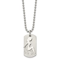 Stainless Steel Brushed & Polished Woman Silhouette Dog Tag Necklace, 22" view 3