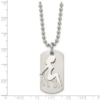 Stainless Steel Brushed & Polished Woman Silhouette Dog Tag Necklace, 22" view 5
