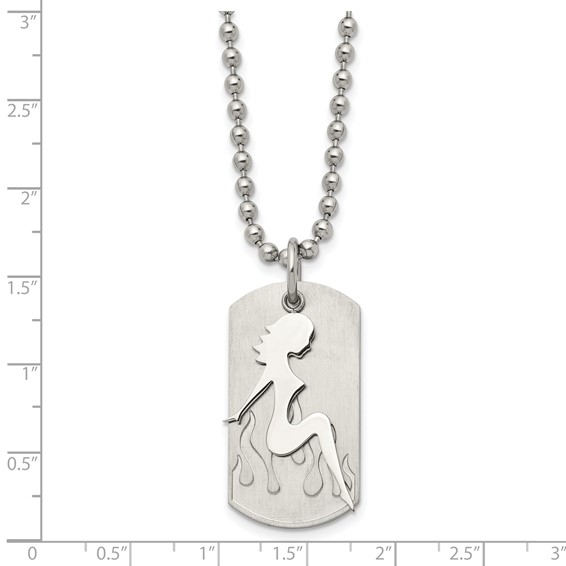 Stainless Steel Brushed & Polished Woman Silhouette Dog Tag 22in Necklace