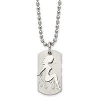 Stainless Steel Brushed & Polished Woman Silhouette Dog Tag Necklace, 22" view 1