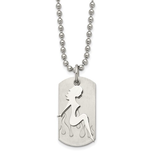 Stainless Steel Brushed & Polished Woman Silhouette Dog Tag Necklace, 22"