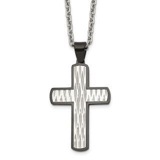 Chisel Stainless Steel Polished Diamond-cut  Black IP-plated Cross Pendant on a 24 inch Cable Chain Necklace