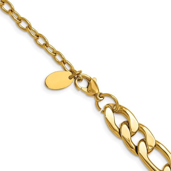 Chisel Stainless Steel Polished Yellow IP-plated 19.5 inch Plus a 2.5 inch Extension Figaro Link Necklace