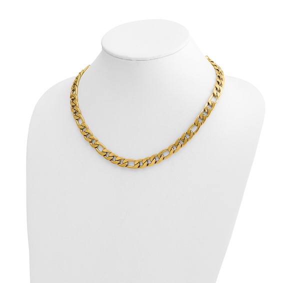 Chisel Stainless Steel Polished Yellow IP-plated 16 inch Plus a 3 inch Extension Figaro Link Necklace