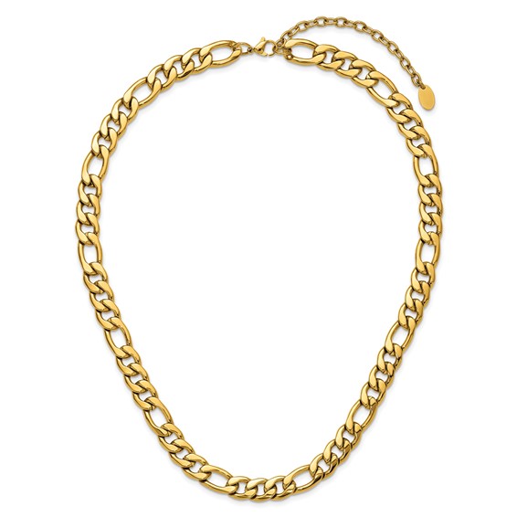 Chisel Stainless Steel Polished Yellow IP-plated 19.5 inch Plus a 2.5 inch Extension Figaro Link Necklace