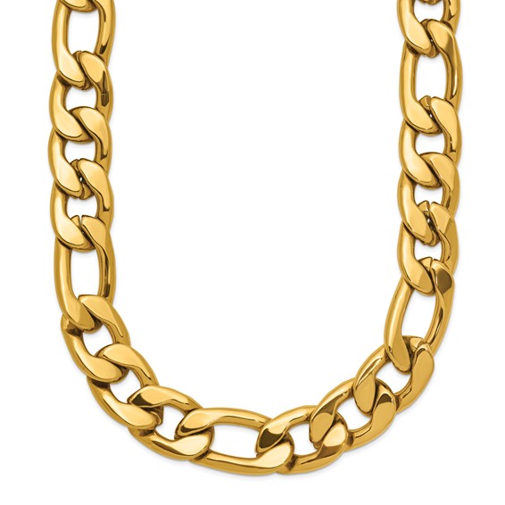 Chisel Stainless Steel Polished Yellow IP-plated 19.5 inch Plus a 2.5 inch Extension Figaro Link Necklace