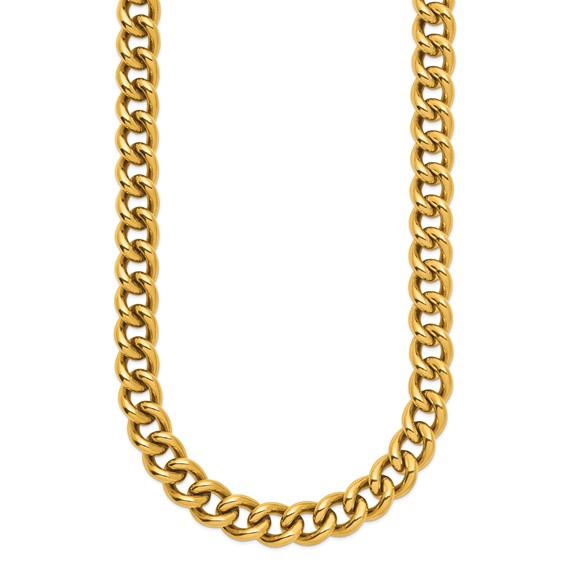Chisel Stainless Steel Polished Yellow IP-plated 16 inch Plus a 2.5 inch Round Curb Link Necklace