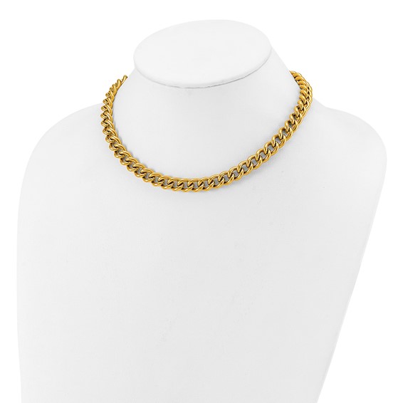 Chisel Stainless Steel Polished Yellow IP-plated 16 inch Plus a 2.5 inch Round Curb Link Necklace