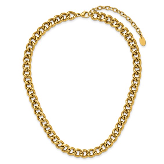 Chisel Stainless Steel Polished Yellow IP-plated 16 inch Plus a 2.5 inch Round Curb Link Necklace