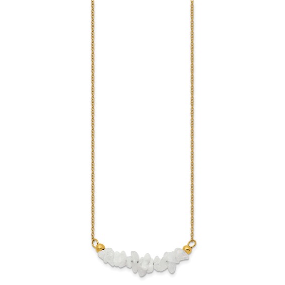 Chisel Stainless Steel Polished Yellow IP-plated White Jade on a 15 inch Plus a 2.75 inch Extension Cable Chain Necklace