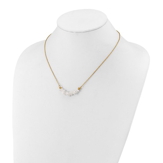 Chisel Stainless Steel Polished Yellow IP-plated White Jade on a 15 inch Plus a 2.75 inch Extension Cable Chain Necklace