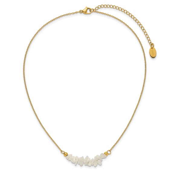 Chisel Stainless Steel Polished Yellow IP-plated White Jade on a 15 inch Plus a 2.75 inch Extension Cable Chain Necklace