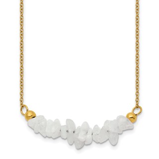 Chisel Stainless Steel Polished Yellow IP-plated White Jade on a 15 inch Plus a 2.75 inch Extension Cable Chain Necklace