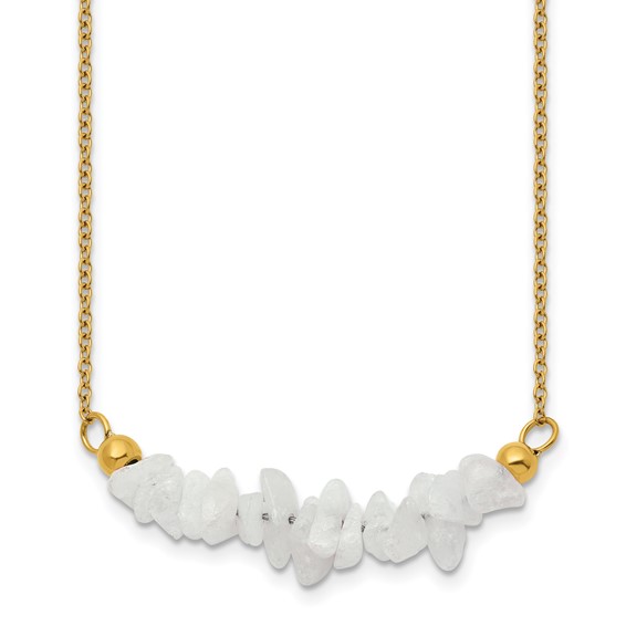 Chisel Stainless Steel Polished Yellow IP-plated White Jade on a 15 inch Plus a 2.75 inch Extension Cable Chain Necklace