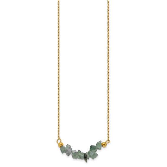 Chisel Stainless Steel Polished Yellow IP-plated Green Jade on a 15 inch Plus a 2.75 inch Extension Cable Chain Necklace