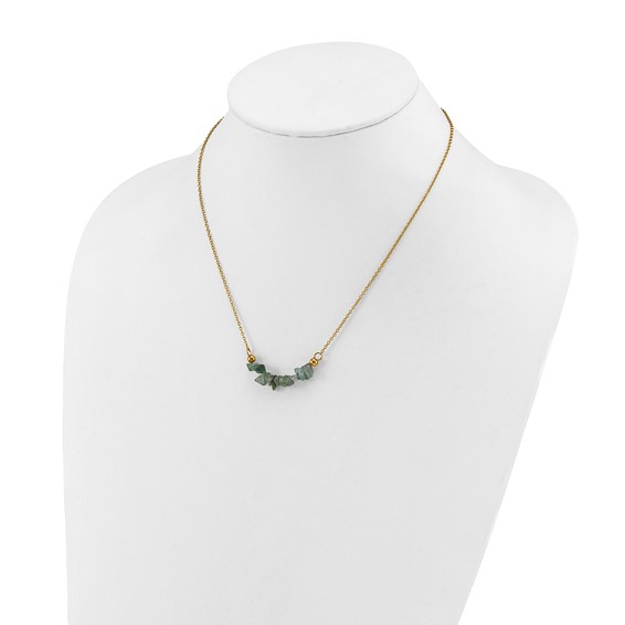 Chisel Stainless Steel Polished Yellow IP-plated Green Jade on a 15 inch Plus a 2.75 inch Extension Cable Chain Necklace