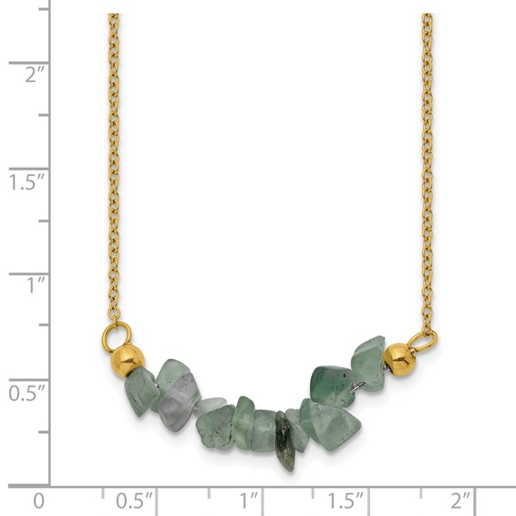 Chisel Stainless Steel Polished Yellow IP-plated Green Jade on a 15 inch Plus a 2.75 inch Extension Cable Chain Necklace