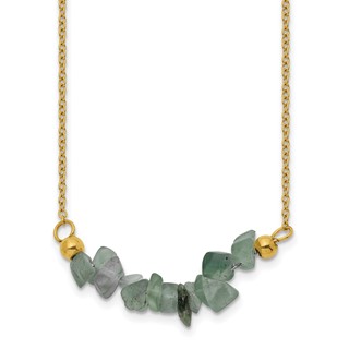 Chisel Stainless Steel Polished Yellow IP-plated Green Jade on a 15 inch Plus a 2.75 inch Extension Cable Chain Necklace