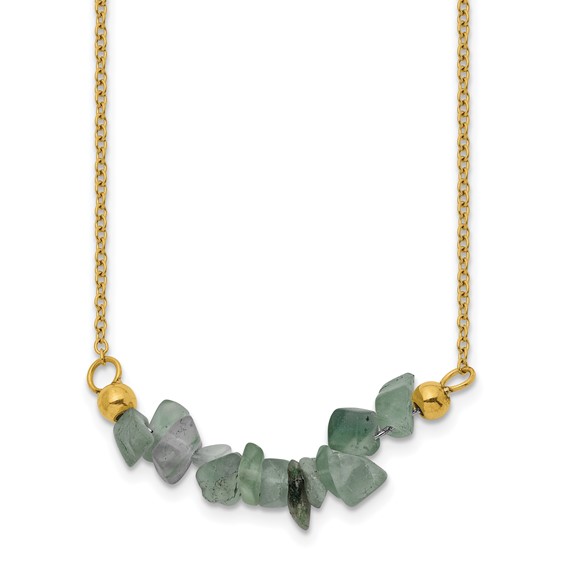 Chisel Stainless Steel Polished Yellow IP-plated Green Jade on a 15 inch Plus a 2.75 inch Extension Cable Chain Necklace