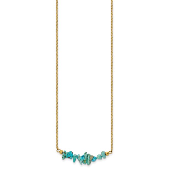 Chisel Stainless Steel Polished Yellow IP-plated Synthetic Blue Turquoise on a 15 inch Plus a 2.75 inch Extension Cable Chain Necklace