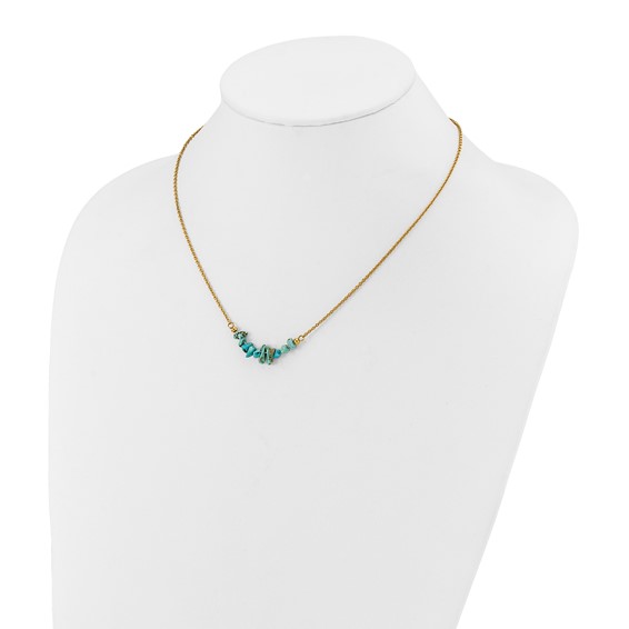 Chisel Stainless Steel Polished Yellow IP-plated Synthetic Blue Turquoise on a 15 inch Plus a 2.75 inch Extension Cable Chain Necklace