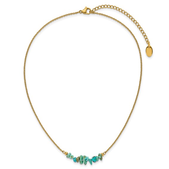 Chisel Stainless Steel Polished Yellow IP-plated Synthetic Blue Turquoise on a 15 inch Plus a 2.75 inch Extension Cable Chain Necklace