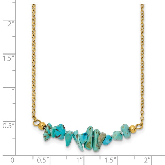 Chisel Stainless Steel Polished Yellow IP-plated Synthetic Blue Turquoise on a 15 inch Plus a 2.75 inch Extension Cable Chain Necklace