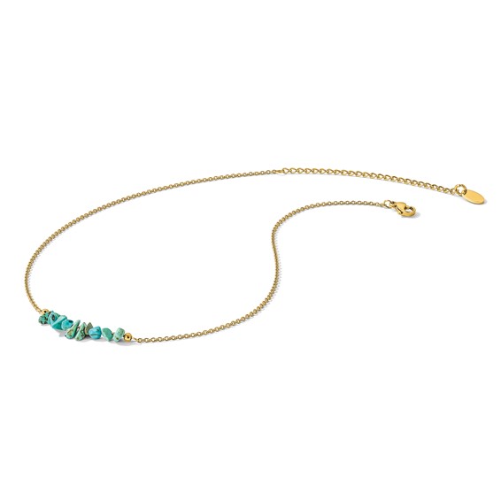 Chisel Stainless Steel Polished Yellow IP-plated Synthetic Blue Turquoise on a 15 inch Plus a 2.75 inch Extension Cable Chain Necklace