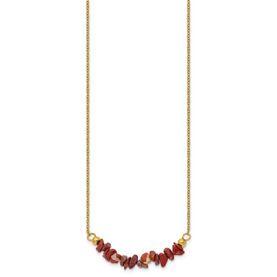 Chisel Stainless Steel Polished Yellow IP-plated Red Jade on a 15 inch Plus a 2.75 inch Extension Cable Chain Necklace