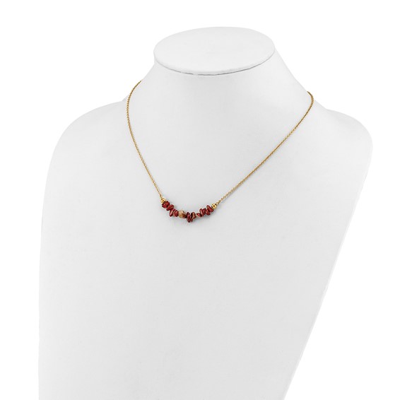 Chisel Stainless Steel Polished Yellow IP-plated Red Jade on a 15 inch Plus a 2.75 inch Extension Cable Chain Necklace
