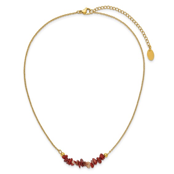 Chisel Stainless Steel Polished Yellow IP-plated Red Jade on a 15 inch Plus a 2.75 inch Extension Cable Chain Necklace