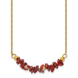 Chisel Stainless Steel Polished Yellow IP-plated Red Jade on a 15 inch Plus a 2.75 inch Extension Cable Chain Necklace