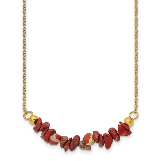 Chisel Stainless Steel Polished Yellow IP-plated Red Jade on a 15 inch Plus a 2.75 inch Extension Cable Chain Necklace