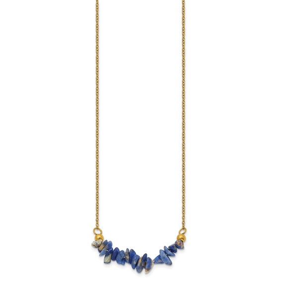 Chisel Stainless Steel Polished Yellow IP-plated Blue Sodalite on a 15 inch Plus a 2.75 inch Extension Cable Chain Necklace
