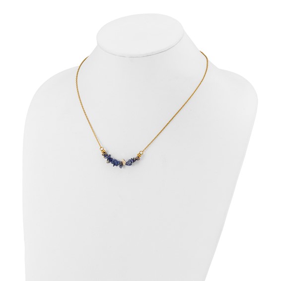 Chisel Stainless Steel Polished Yellow IP-plated Blue Sodalite on a 15 inch Plus a 2.75 inch Extension Cable Chain Necklace